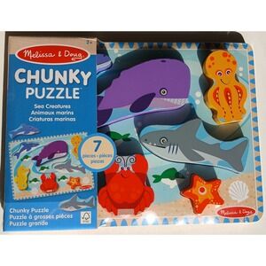 Melissa & Doug SEA CREATURES Chunky Puzzle with 7 Thick Wood Pieces 12" x 9"